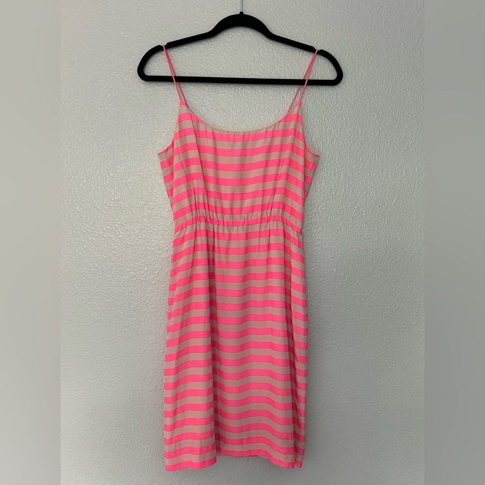 J. Crew Pink and White Striped Silk Dress